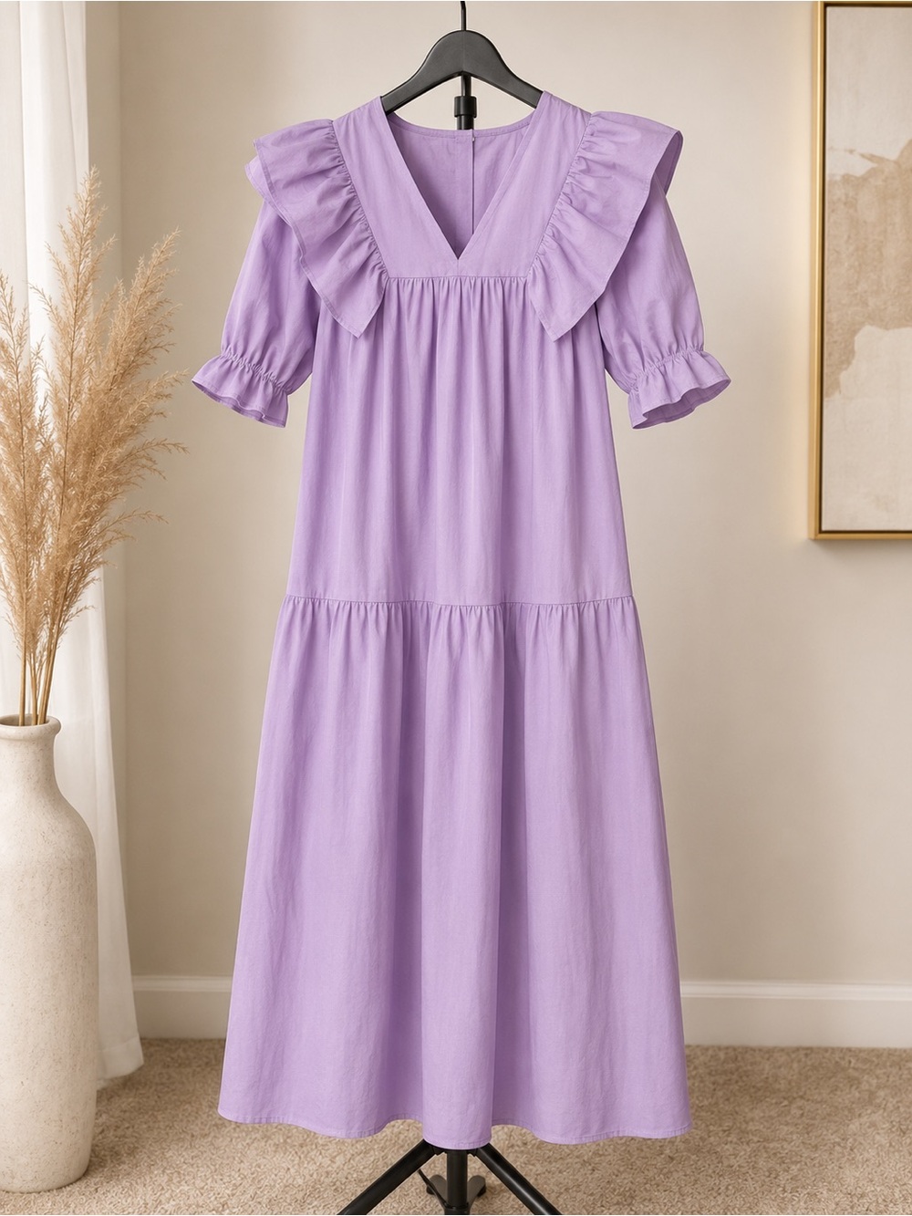 Boohoo Lilac Ruffle Sleeve maternity Midi Dress new never worn but no tag